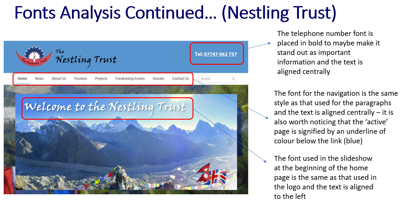 'Nestling Trust' Website Font Analysis - Part 1