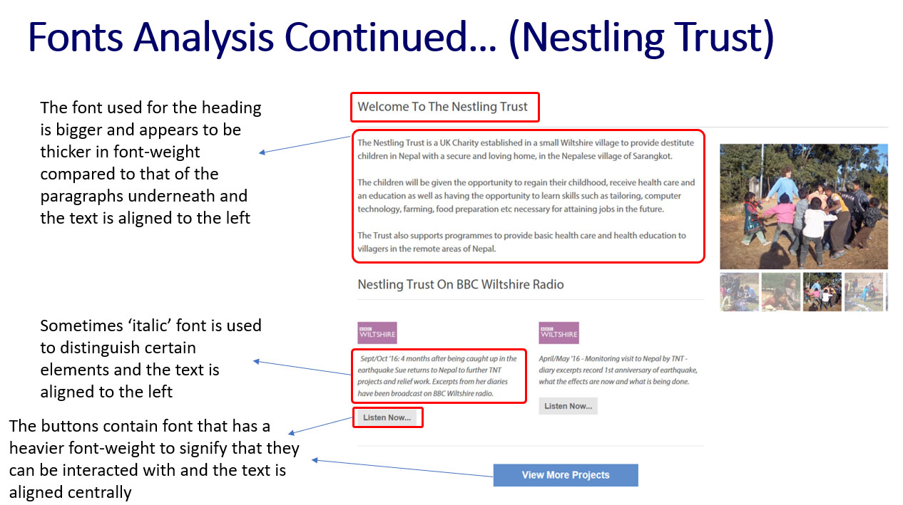 'Nestling Trust' Website Font Analysis - Part 2
