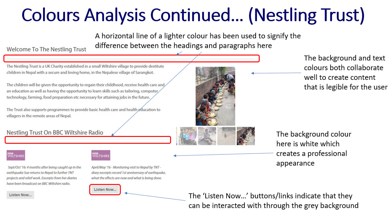 'Nestling Trust' Website Colours Analysis - Part 2