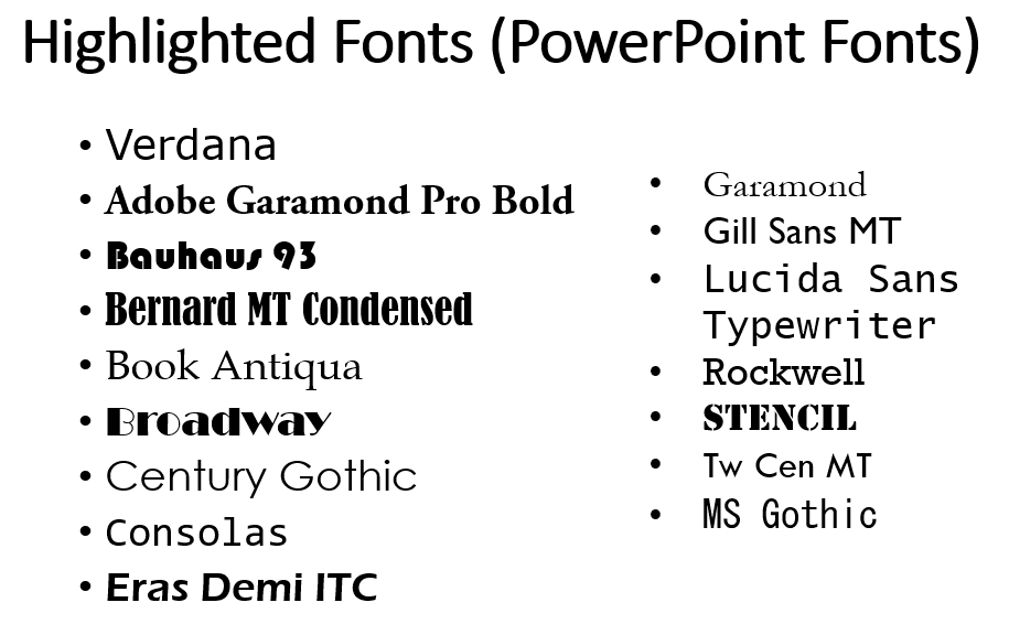 Highlighted Fonts to Potentially Utilise in the new Website