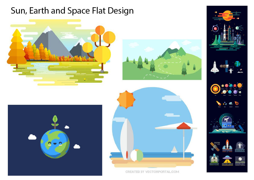 Sun, Earth and Space Flat Design Moodboard