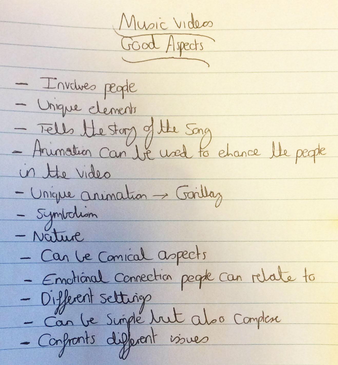 Making Notes Regarding Good Music Video Features