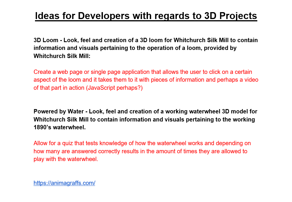 3D Project Development Ideas