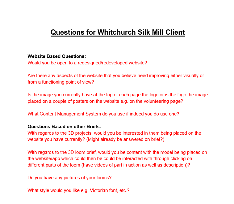 Created Questions for 'Whitchurch Silk Mill'