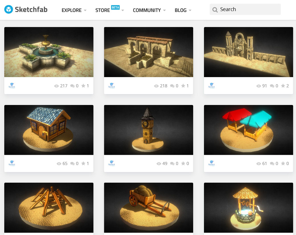 A List of 3D Models on the 'Sketchfab' Website